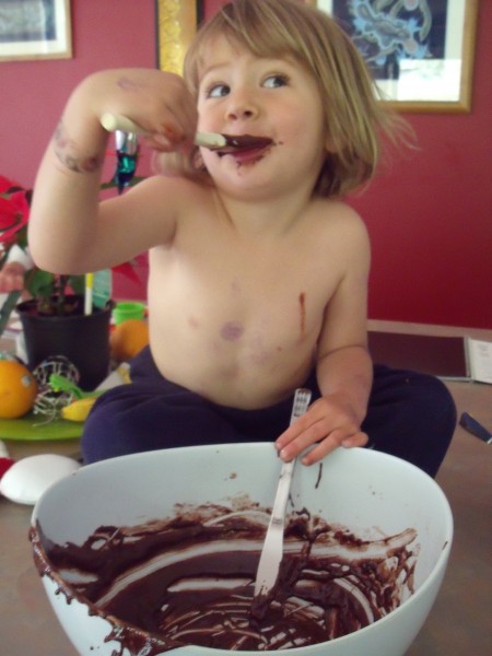 Sophie making chocolate fudge brownies