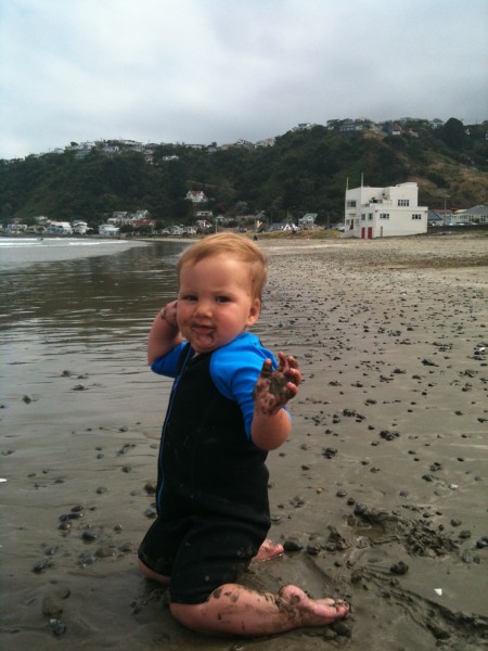 Alice getting stuck in at Lyall Bay