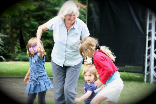 Grandma dancing with her granddaughters