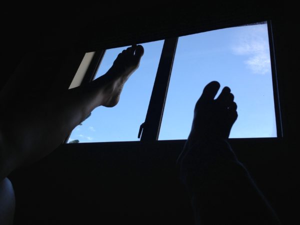 Saturday morning blue sky and bare feet